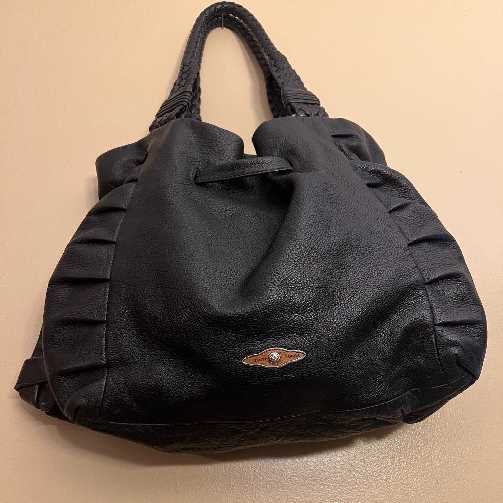 Elliott Luca Black Leather Pebble Bucket Bag